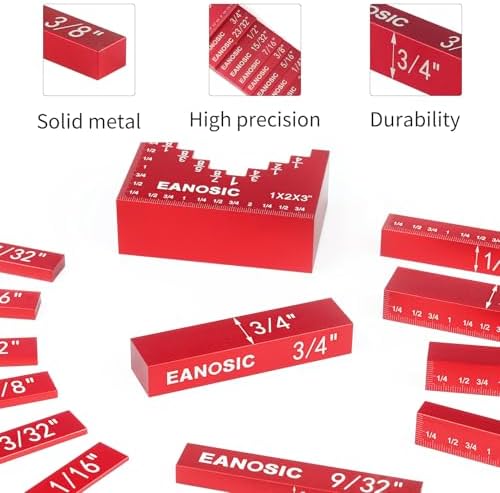 EANOSIC Setup Blocks Woodworking Tools - 16 PCS Height Gauge Block Set with Easy Block, Precision Ruler-Marked Bars - Solid Aluminum Alloy Setup Barsn Saw Gauges for Router and Table Saw Set Up