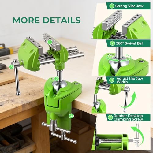 Bench Vise, 360° Swiveling Articulating Vise with Post Universal