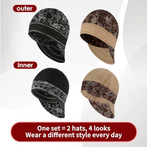 Fullsheild Reversible Welding Cap FR Cotton Welder Hat，Black+Brown，2Pcs