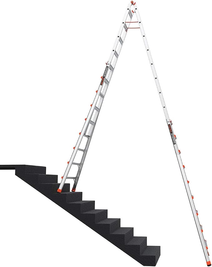 Little Giant Ladders Skyscraper M17, Adjustable Step Ladder, 9–17 Ft, Aluminum, 300 lb Load Capacity, Type 1A Extra Heavy Duty, 20.7-Ft Reach (10110)
