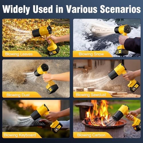 Leaf Blower Cordless, Handheld Leaf Blower with 2 X 4.0Ah Battery and Charger, Snow Blower with 6 Speed Modes, Lightweight Blowers for Lawn Care, Patio, Yard, Blowing Snow, Leaves, Dust-Yellow
