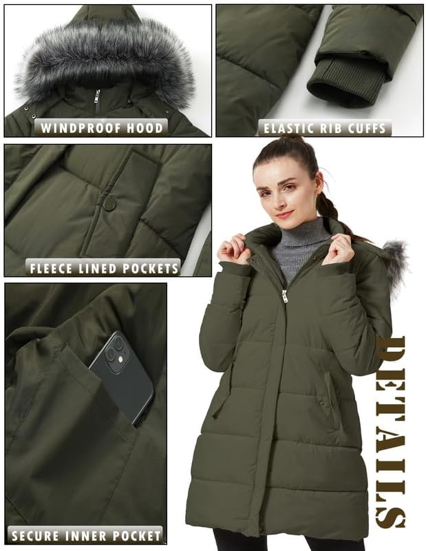 GGleaf Women's Winter Puffer Coat with Removable Fur Hood Warm Snow Jacket