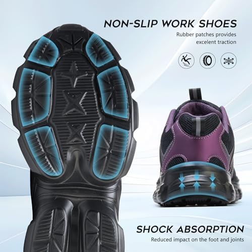 Hogent Steel Toe Shoes for Men Women - Non Slip & Lightweight Work Shoes
