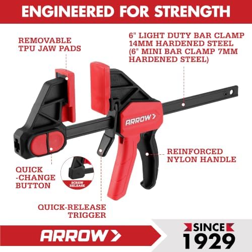 ARROW 6-Piece Mini Light-Duty 6"(2) & 6" Medium Duty (4) Bar Clamps Set