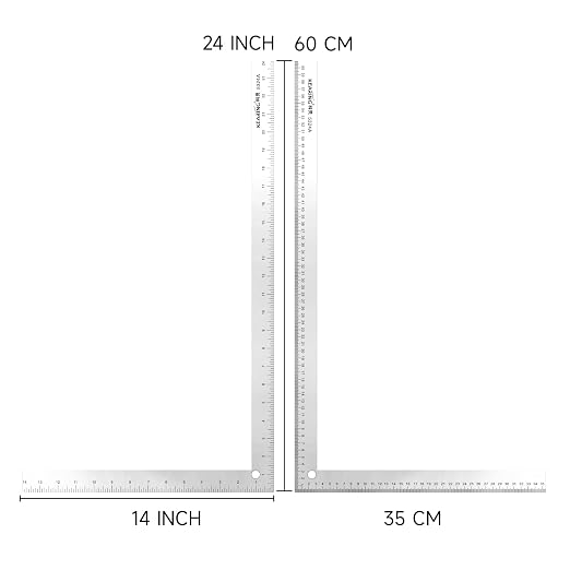 KEARING L-Square Curve Ruler,24 x 14inch and 60 x 35cm Aviation Aluminum Fashion Designer's Ruler for Pattern Making
