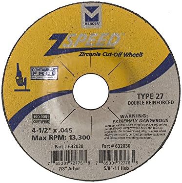 Mercer Industries 632020 - 4-1/2" x .045 x 7/8" Type 27 ZSPEED Zirconia Cut-Off Wheels for Stainless Steel (50 pack)