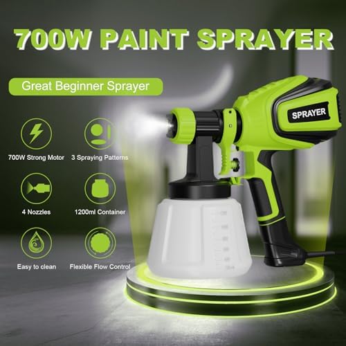 VONFORN Paint Sprayer, 700W Spray Paint Gun with 4 Nozzles & 3 Patterns