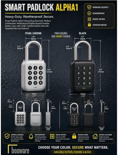 Smart Padlock Alpha1 Heavy-Duty Electronic Padlock Combination Weatherproof Digital Keypad Number Button Locks with Code, Outdoor/Indoor Use with Upgraded Security Features (Silver)