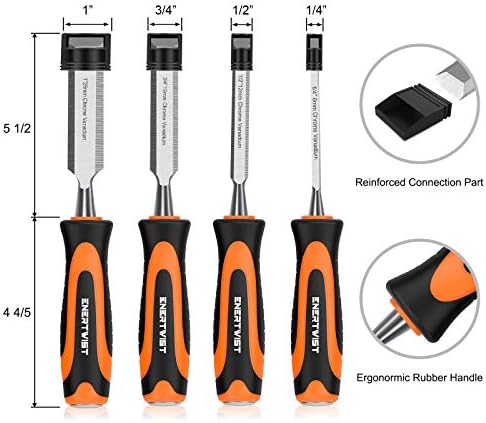 ENERTWIST 13pcs Wood Chisel Set, Premium Woodworking Chisel Sets w/ 8 CRV Construction Wood Chisels, 1 Sharpening Stone, 1 Honing Guide, 2 Carpenter Pencils, 1 Sharpener for Wood Carving in Hard Case