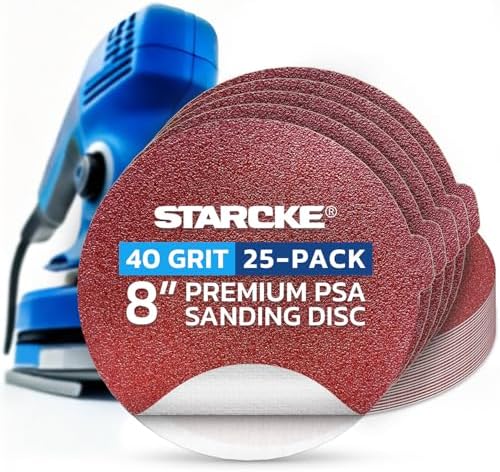 8 inch Sanding Disc Self Stick Orbital Sander Pads 25 Pack No Hole - Premium 40 Grit Sandpaper Discs Aluminum Oxide, Durable PSA Sand Paper, Round Sanding Discs Adhesive Back for Wood & Metal