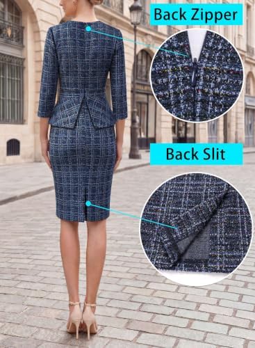 VFSHOW Womens Work Business Office Front Zipper Peplum Church Sheath Dress