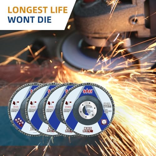 Sali 10 Pack Zirconia Flap Disc 40 Grit 4PCS/ 60 Grit 2PCS/ 80 Grit 2PCS/120 Grit 2PCS 4.5" x 7/8-Inch Sanding Disc Bevel Type #29 Premium and Industrial Grade High Performance Edge Grinding Wheel