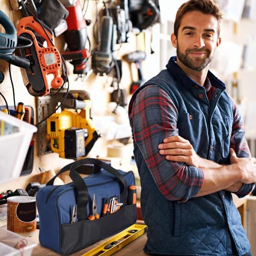 4 Pack 18 Inch & 14 Inch Waterproof Tool Bag with Zipper and Outside Pockets Wide Mouth Tool Tote Bag for Electrician Organizer Instrument, Electrician Carpenter Mechanic