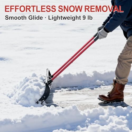 30 Inch Snow Shovel for Driveway, Heavy-Duty Snow Pusher & Snow Plow, Lightweight Wide Blade for Fast Snow Removal, Back Saver Winter Tool for Driveway, Sidewalk, Patio, Deck