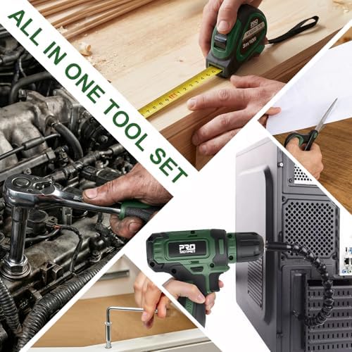 Prostormer Home Tool Kit with 8V Cordless Drill Driver, Green