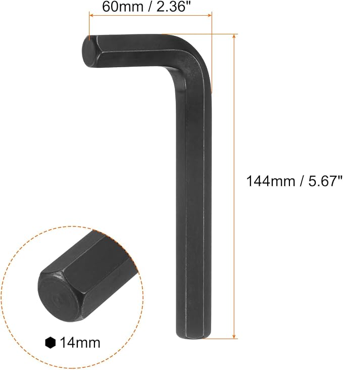HARFINGTON Hex Key Wrench 14mm L-Shape Hexagon Metric Chrome Vanadium Steel | Repairing Tool Wrenches for Home Repair,Black