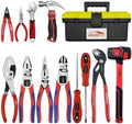 12-Piece Household Hand Tool Set with Toolbox – Heavy Duty CRV Pliers, Adjustable Wrench, Rubber Mallet & Claw Hammer for Home, Garage, Automotive & DIY Projects