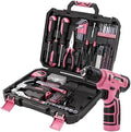 CARTMAN 150-Piece 8V Cordless Drill Hand Tool Set Pink Household Repair Kit