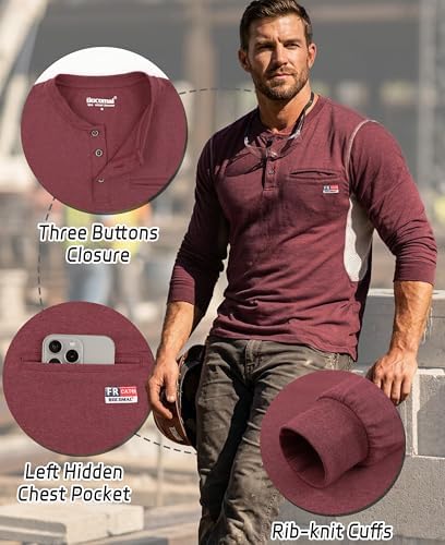 BOCOMAL FR Shirts for Summer Breathable Vented Mesh Flame Resistant Henley