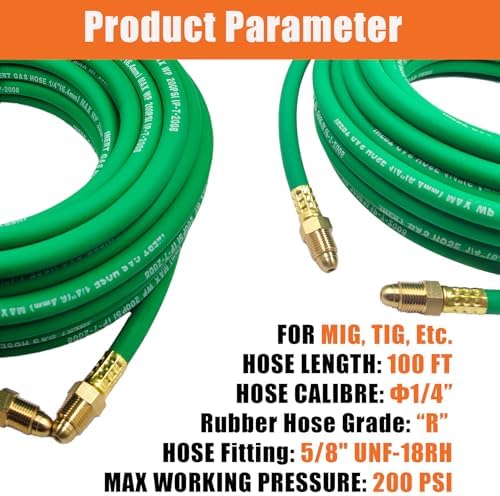 100FT Argon Hose, Inert Gas Welding Hose for MIG/TIG Regulator & Flowmeters