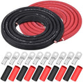2/0 Gauge Copper Wire,iGreely Flexible 2/0 AWG Welding Battery Cable for Inverter Solar,5pcs of 5/16"" & 5pcs 3/8"" Copper Lug Terminal Connector with Heat Shrink Tubing 20 Ft Black + 20 Ft Red