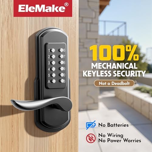 Mechanical Door Lock with Handle, Left Handed Keyless Entry Door Lock with Keypad, Combination Door Lever Lock - Not Deadbolt