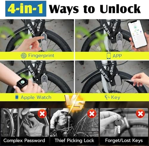 Eseesmart Fingerprint Bike Chain Lock with Keys, Heavy Duty Anti-Theft Bicycle Chain Lock, 3.28 Ft 8mm Thicker Security Bike Locks Waterproof for Bike, Bicycle, Scooter, Motorcycle, Gate, Fence