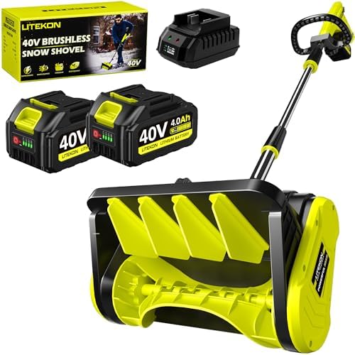 Litekon 40V Brushless Cordless Snow Shovel, 13-Inch Electric Snow Blower with 2X 4.0Ah Batteries Snow Removal with 30FT Throw Distance for Patio, Deck, Driveway,Green