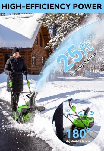 Electric Snow Blower Cordless 20"-Brushless Snow Thrower for Patio, Green