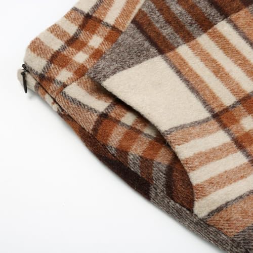 IDEALSANXUN Womens Plaid Wool Skirts Elastic Waist A-Line Pleated Tartan Long Skirts