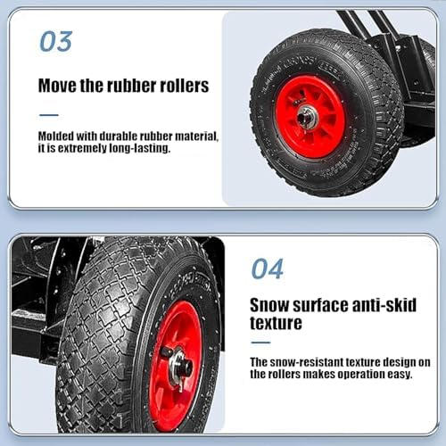 ELEFOCUS 2-Wheel Snow Shovels Pusher Pneumatic Tyre Hand Plow Hand Push Protable Snowplow Outdoor Snow Removal Tool(7543)