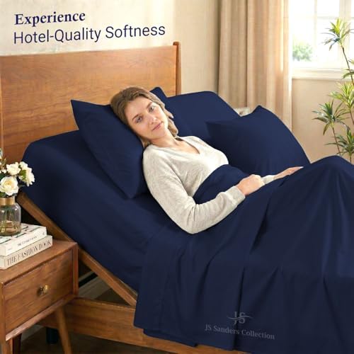 JS Sanders Collection Split Head Sheet Set 4PC Cal. King Size, Navy Blue