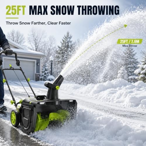 80V Snow Blower Cordless, 20 Inch Brushless Battery Powered Snow Blower with 4×20V 4.0Ah Batteries & 2 Chargers, Up to 60 Min Total Runtime, 180° Rotating Chute, Dual LED for Driveway