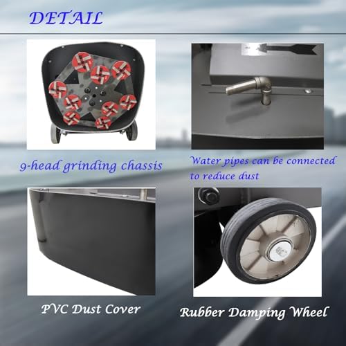 Concrete Floor Grinder Hand-Push Cement Ground Grinder Floor Polishing Machine 40L Dust-free Grinding Machine with 9-head Grinding Chassis, 220V 7.5KW