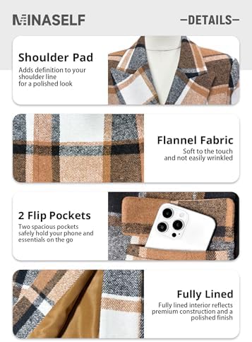 Mina Self 2026 Women's Fall Tweed Blazer Plaid Jacket Business Casual Coat