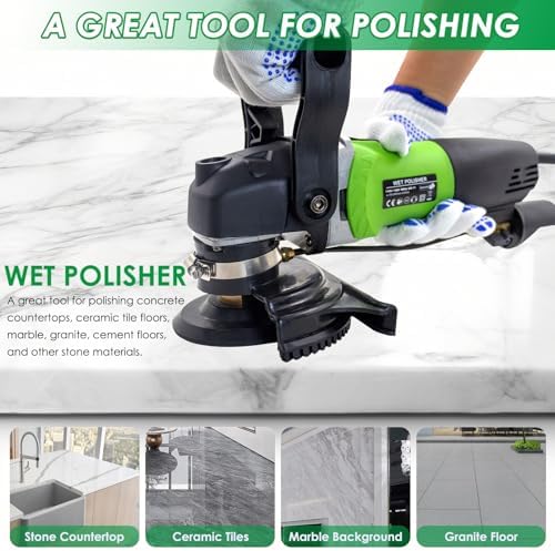 800W Electric Wet Stone Polisher 4'' Variable Speed Grinder Buffing Machine, Countertop Concrete Polisher with 7PCS Diamond Polishing Pads for Granite, Tile, Cement Floor