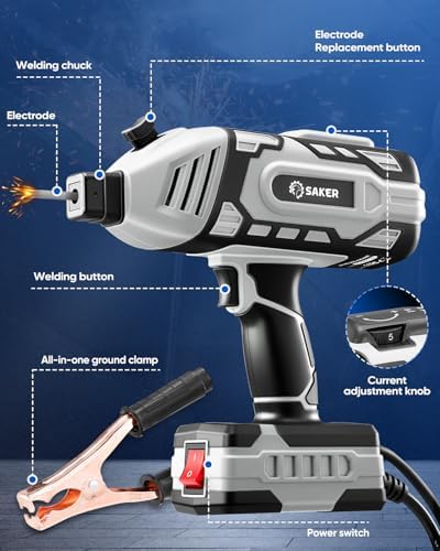 Saker Portable Electric Welding Machine,110V Portable Welder Handheld with IGBT Inverter 5 Variable Current Adjustment, ARC Welder Gun, Fits for 3/32" Wire Rods (Grey)