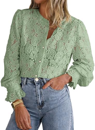 PRETTYGARDEN Women's Fall Trendy Long Sleeve Lace Tops