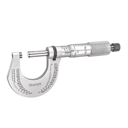Starrett Outside Micrometer with One-Piece Spindle, Advanced Sleeve Design and Tapered Frame - Quick and Easy Adjustment,0-1" Range, .0001" Graduation - T230XRL