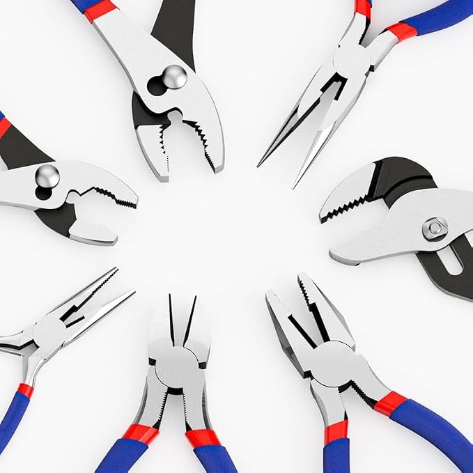 7-Piece Pliers Set, Comfort Grip, Groove Joint, Long Nose, Slip Joint | Drop-Forged Heat-Treated Steel; Non-Slip Ergonomic Comfort Grip; Rust-Resistant Protective Finish