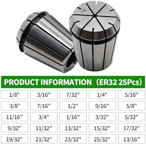 25Pcs ER32 Spring Collet Set 1/16"- 13/16"