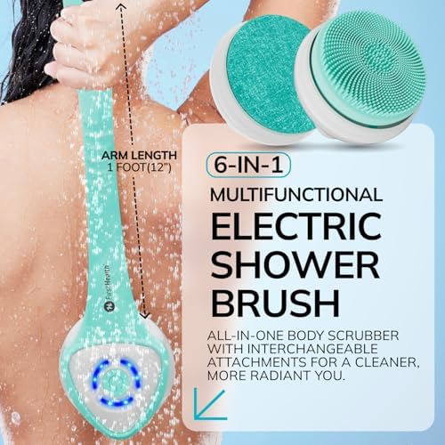 6-in-1 Silicone Body Scrubber & Back Scrubber for Shower, IPX7 Waterproof