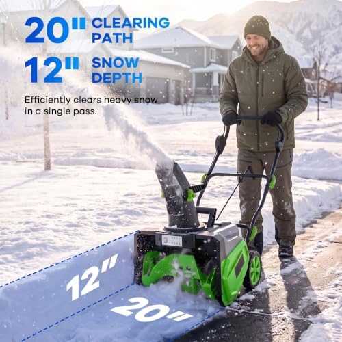 Garvee 40V 20" Cordless Snow Blower, Electric Snow Thrower Machine,Green