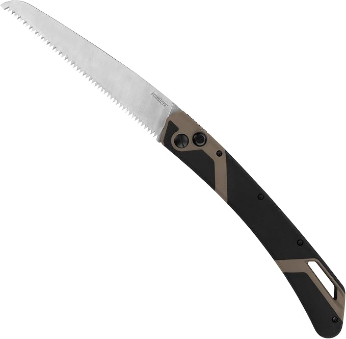 Kershaw Taskmaster Saw 2, 7" Serrated Blade, Outdoor Compact Folding Saw, Push-Button Opening Lock, Tan