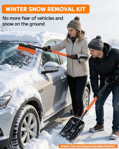 42'' Car Snow Brush and Ice Scraper with Portable Car Snow Shovel, 180° Swivel Brush Head, Extendable 5-in-1 Snow Removal Kit for Windshield, Truck, Car, SUV, Vehicle Winter Snow Removal Tool