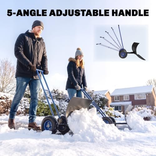 Outsunny Snow Shovel with Wheels, 29" x 18" Metal Snow Pusher, Blue