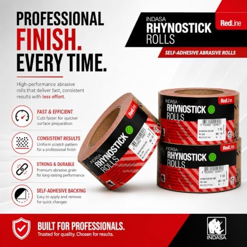 Indasa 2.75" PSA Sandpaper Roll - 27 Yard Rhynostick 240-Grit Long Continuous Roll, Self-Adhesive Stickyback Sand Paper for Woodworking, Automotive, Metal (Aluminum Oxide Plus Lubricant)