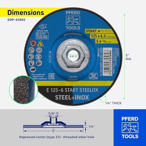PFERD Start STEELOX 5" x 1/4" x 5/8"-11 Grinding Wheel (Pack of 10)