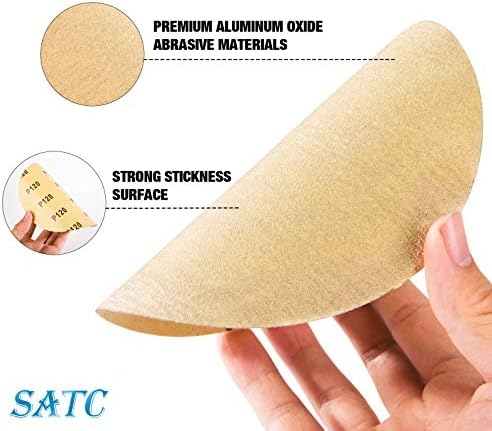 S SATC 100 PCS PSA Sanding Discs 6 Inch Adhesive Backed Sandpaper 120 Grit Sander Attachment for Drill Self Stick Aluminum Oxide Round Automotive Sandpaper with Sticky Back