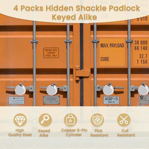 2 Pack Hidden Shackle Padlock Keyed Alike Heavy Duty Trailer Puck Silver